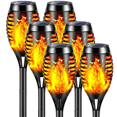 Bild av YAZEKY Utomhus solcellslampor, 12 LED solcell, utomhusficklampa, IP65 vattentät solcell för dekoration, trädgård, uteplats, stigar (6 stycken)