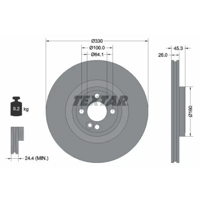 Bild av TEXTAR Bromsskiva MINI: Hatchback PRO 330mm 26mm 04/05 100mm ventilerad invändigt 92275403 Bromsskivor