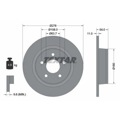 Bild av TEXTAR PRO 92124903 Disque de frein 278 11 05/05 108 plein revêtu sans boulon fix roue, moyeu roue FORD: Transit Connect Mk1 Van