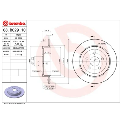 Bild av BREMBO 08.B029.10 Disque de frein 270 9 5 plein CHRYSLER: PT Cruiser Break, Stratus Cabriolet, Cabriolet