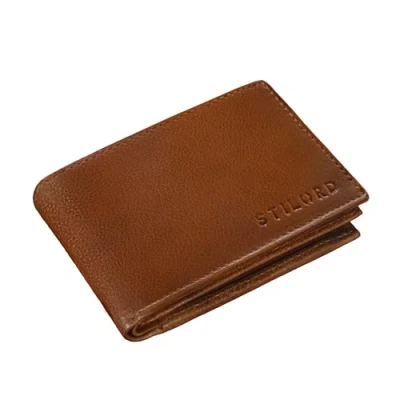 Bild av STILORD &#039;Lincoln&#039; smal RFID plånbok läder mini för män NFC skydd vintage handväska liten kreditkortshållare myntficka äkta kohud presentförpackning, Texas brun, M, Myntpåse
