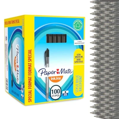 Bild av Paper Mate InkJoy 100RT Kulspetspennor med tryckknapp Mediumspets (1,0 mm) Svart 100 stycken