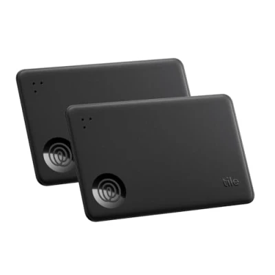 Bild av Tile by Life360 Slim (2024) portfelowy lokalizator Bluetooth w formacie karty wsuwanej do zawieszki przy bagażu, paszportu i inne miejsca. 2 szt. zestawie (czarne)