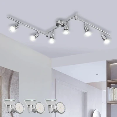 Bild av Bojim LED taklampor, 6 vägs spotlights roterbar, takbelysning för vardagsrum kök sovrum hall, lampa GU10 W 550 LM, modern 4 000 K naturvit, matt nickel, glödlampor ingår