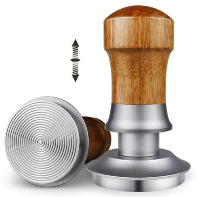 Bild av ceelatti Tamper 54 mm, 30 pund tryckreglerande calibrerad espresso tamper, fjäderbelastad presstryck, kaffetamper för sage barista pro mm skärmhållare, valnöt trähandtag, 304 rostfritt stål bas,