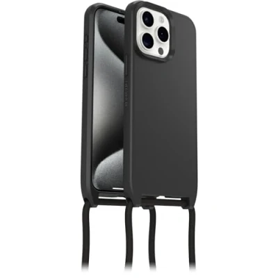 Bild av Otterbox React Necklace Case med MagSafe för iPhone 15 Pro Max, ultratunnt, skyddande skal justerbart och avtagtart halsband, testad till militärstandard, Svart