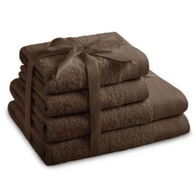 Bild av AmeliaHome Handduksset brun 2 handdukar 50 x 100 cm och duschhanddukar 70 140 100% bomull kvalitet absorberande choklad amari