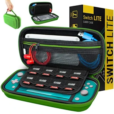 Bild av Orzly Carrying Case for Nintendo Switch Lite Hard Shell, Portable Travel Carry with Storage Space Accessories and Game Cartridges, green