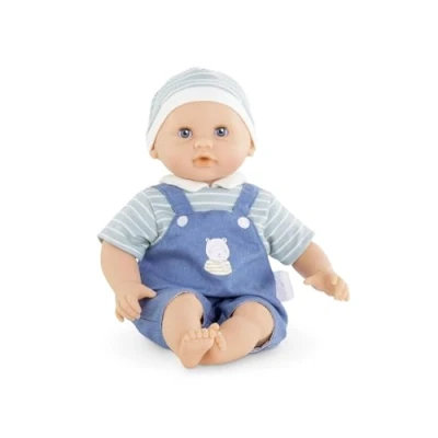 Bild av Corolle 9000100640 Docka Maël Calin Dockan med Blå Hängselbyxor, Randig T shirt och Matchande Mössa, har Mjuk Kropp, Blundögon Mild Vaniljdoft, 30 cm, Från 18 månader