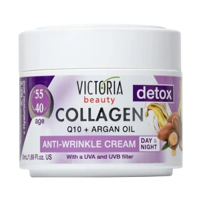 Bild av Victoria skönhet ansiktskräm för mogen hud (ålder 4055) dag och natt anti åldrande rynkkräm med kollagen, Q10 arganolja UVA/UVB filter, 50 ml