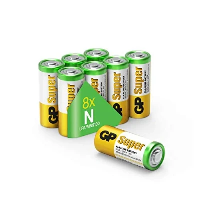 Bild av GP Super alkaliska LR1 batterier (typ 910A, N Lady, N, E90) spänning 1,5 V, förpackning med 8 stycken