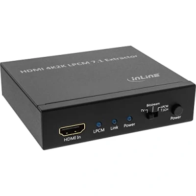 Bild av InLine 65007K extraktor/signalseparator, ingång 4K2K HDMI till utgång 7.1 kanals stereoljud Toslink Audio