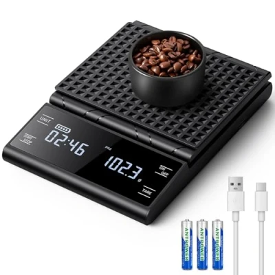 Bild av Digitala köksvågar, 5 kg högprecisions digital kaffevåg med LCD skärm, USB uppladdningsbar, elektroniska vågar för mat, smycken och kaffe, svart