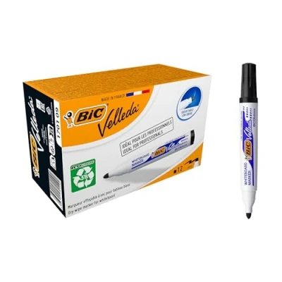 Bild av BIC 1701 Whiteboard markör velleda ECOlutions (rund spets, tjocklek 1,4 mm) låda à 12 stycken, svart