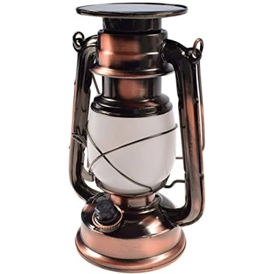 Bild av ChiliTec campinglampa sol 23,5 cm dimbar retro optik solcell utbytbart batteri laddning solpanel belysning för camping tält bord ljus varm vit koppar