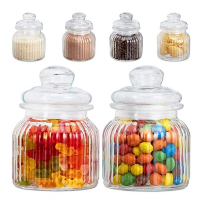 Bild av Relaxdays 10027717 glasburkar paket med 6, 700 ml, lufttätt lock, dekorativ matförvaring, bröllop godisbar set, vintage, klar, PE