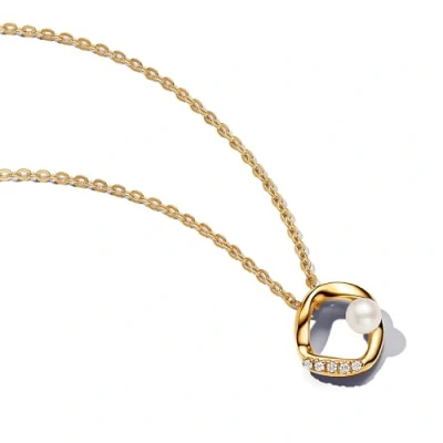 Bild av Pandora Essence Organisch Geformter Pavé Kreis &amp; Behandelte Süßwasserzuchtperlen Collier Halskette aus Sterling Silber mit vergoldeter Metalllegierung und Zirkonia, Größe 45cm, 363303C01 45