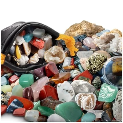 Bild av NATIONAL GEOGRAPHIC Vulkanisk sten och fossil barnkit Mer än 200 stycken inklusive geoder, äkta fossiler, rosenkvarts, jaspis, aventurin, mineraler kristaller