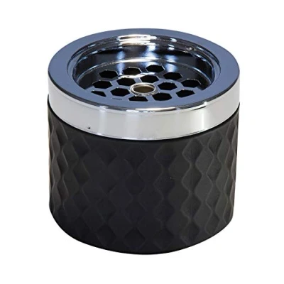 Bild av APS vindaska, askkopp, av kromad metall, frostat glas, med bajonettlås, Ø 9,5 cm, 8 cm höjd, svart