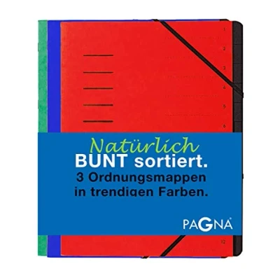 Bild av Pagna organisationsmappset 12 fack basic sorterad, set med 3 stycken, röd, blå, grön