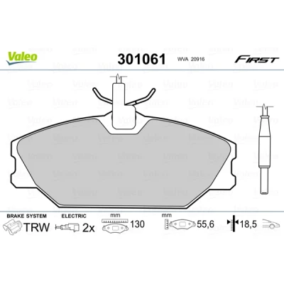 Bild av VALEO 301061 Jeu de plaquettes frein FIRST Essieu avant contact signal d&#039;usure inclus sans tôle anti bruit RENAULT: LAGUNA 1, 1 Grandtour
