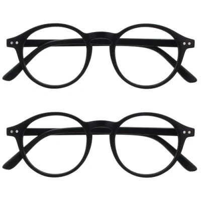 Bild av OPULIZE REY läsglasögon 2 pack retro rund ram matt svart herr dam fjädergångjärn RR56 1 +2,50