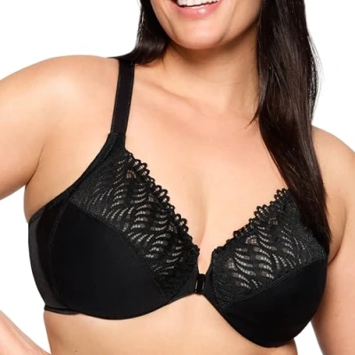 Bild av Glamorise dam plus size front close T back Wonderwire bygel #1246, Svart, 90D