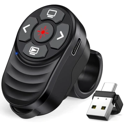 Bild av Fingerring presentationsklicker uppladdningsbar, 2 i 1 USB typ C Powerpoint Clicker presentation fjärrkontroll med volym, trådlös presentatörfjärrkontroll för MAC dator bärbar