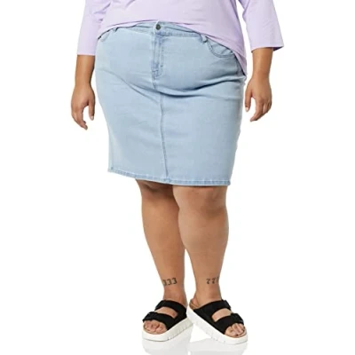 Bild av Amazon Essentials Klassisk jeanskjol med 5 fickor för kvinnor (finns i plusstorlek), lätt tvättad, storlek 14