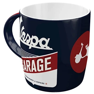 Bild av Nostalgic Art Kaffemugg i retrostil, Vespa Garage Presentidé för skoterfans, av keramik, rolig vintagedesign med ordspråk, 330 ml