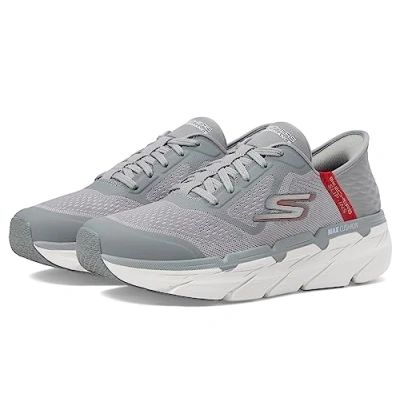 Bild av Skechers herr Max Cushioning Slip ins atletisk workout, löpning, promenadskor med minnesskum, sneakers, grå röd, 42 EU