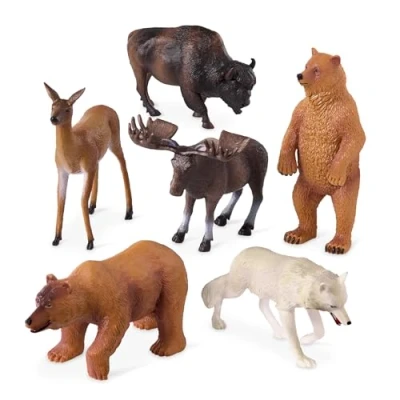Bild av Terra 6 skogsdjursfigurer björnar, rådjur, varg, älg, bison realistiska djurfigurset, barnleksaker för flickor och pojkar från 3 år