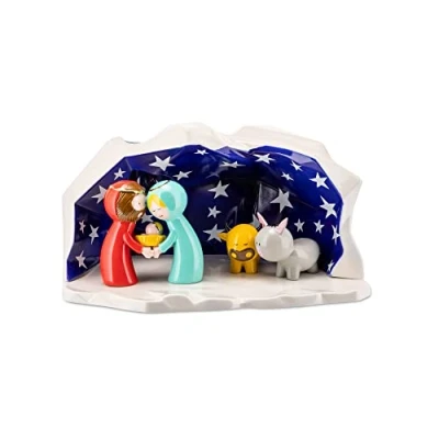 Bild av Alessi handdekorerad design julkrubba scen med heliga familjefigurer, porslin, vit, set 5