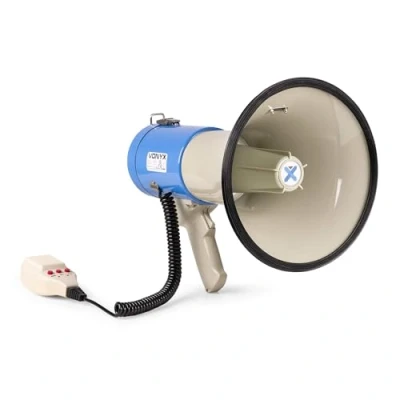Bild av Vonyx MEG060 bärbar megafon Kraftfull 60W med USB, SD, Aux in, Mermaid och inspelningsfunktion, MP3 spelare, Justerbar rem, avtagbar mikrofon, regulator Volym, Nå upp till 1,2km