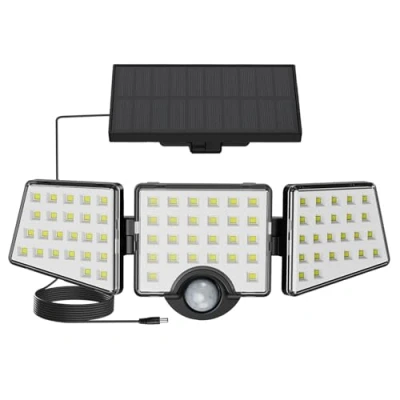 Bild av Lepro Utomhus solcell med rörelsesensor, 3 justerbara huvuden, 72 lysdioder, 1 200 lm, IP65 utomhus, solcellsljus, 270 vinkel 360, roterande vägglampa för trädgård