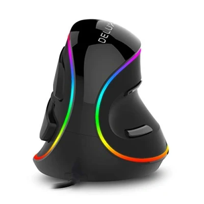 Bild av DELUX vertikal mus, trådbunden ergonomisk mus med RGB belysning, 5 justerbar DPI (800 1200 1600 2400 4000 DPI), 6 knappar, avtagbart handledsstöd, optisk för bärbar dator