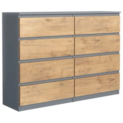 Bild av Byrå med 8 lådor Antracit/Lancelot Matt 120 cm, Klassisk Sideboard, Multifunktion Kommode, Modern Skåp, Möbler för Vardagsrum, 120x101,5x39 cm