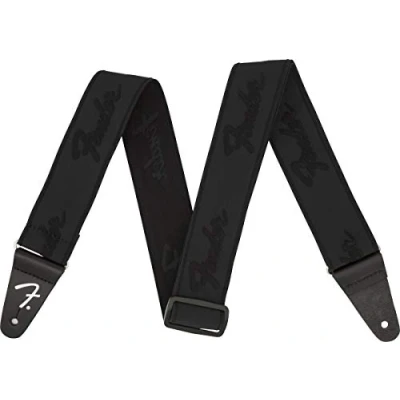 Bild av Fender WeighLess Running Logo gitarrbälte 5,1 cm, svart/svart