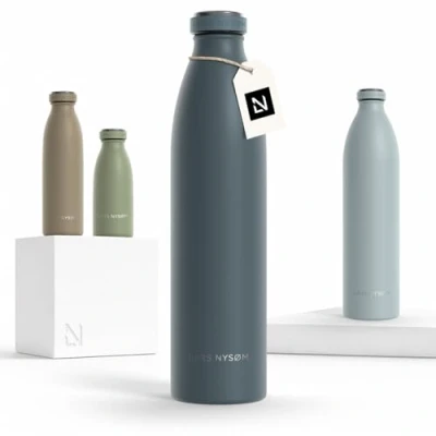 Bild av LARS NYSØM rostfri vattenflaska 350ml, 500ml, 750ml, 1L, 1,5 liter Termosflaska lämplig för kolsyrat Läcksäker sport, utomhus, skola (Stone Blue, 1000ml)