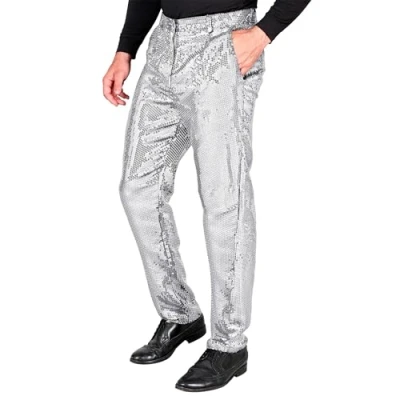 Bild av Widmann Party Fashion paljettbyxor för män, disco fjäder, racketrörelse, herrbyxor