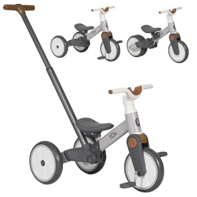 Bild av Olmitos Fox 5 i 1 Baby Evolutionary Trehjuling Balanscykel och Pedaler för barn från 18 månader till 3 år säker rolig pedalfri trehjuling, babycykel, praktisk (grå)