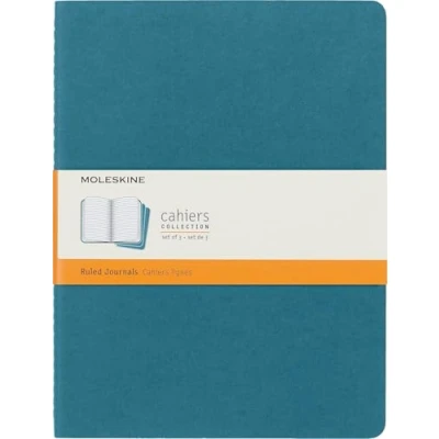 Bild av Moleskine Cahier Journal, set med 3 anteckningsböcker linjerade sidor, kartongskydd synlig bomullsstickning, färgblock, extra stor 19 x 25 cm, 120 sidor
