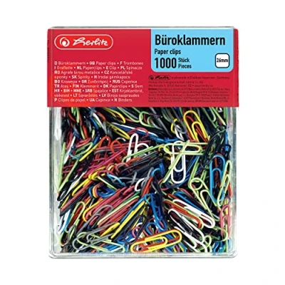Bild av Herlitz 8859134 pappersklämmor 26 mm, 1 000 stycken i praktisk förvaringslåda