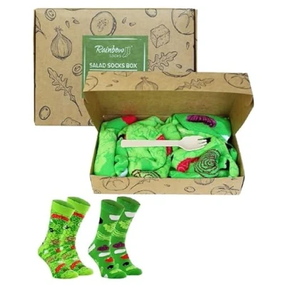 Bild av Rainbow Socks salladsstrumpor Box Kvinnor män roliga en gåva till fans av sallader hälsosam livsstil och kost 2 par, x sallad, 36 40