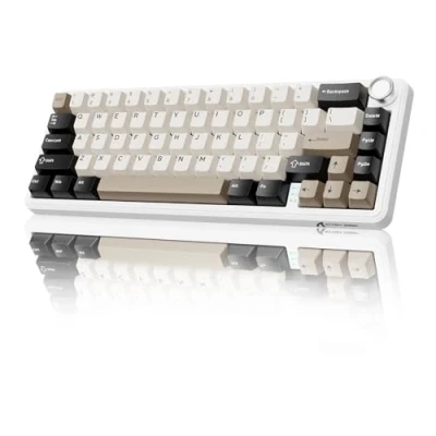 Bild av MAMBASNAKE X ATTACK SHARK X66 65% Trådlöst Mekaniskt Tangentbord Med Ratt, 66 Nycklar Packning Hot Swap RGB Speltangentbord 60 Procent, BT/2.4G/USB C, Linjär Switch, PBT Tangentkapslar Vit Ost