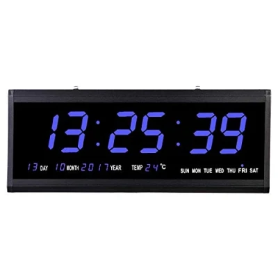 Bild av RibasuBB LED väggklocka, digital stor display, elektronisk väggklocka vardagsrumstermometer storbilsklocka med w/datum och temperatur