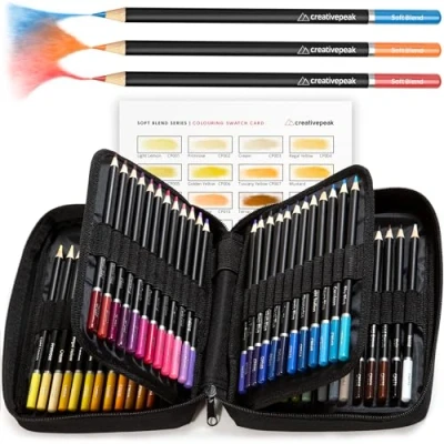 Bild av CreativePeak Professional Colouring Pencils 72 Vibrant Colours + Colour Testing Card Zip Up Travel Case Quality Art Supplies Featuring Soft Wax Cores
