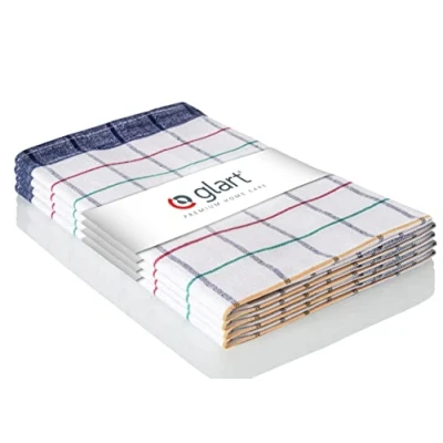 Bild av Glart 48NAV set med 4 premium kökshanddukar, 100% bomull OEKO TEX, 70 x 50 cm, blå röd grön gul rutig, förtvättad