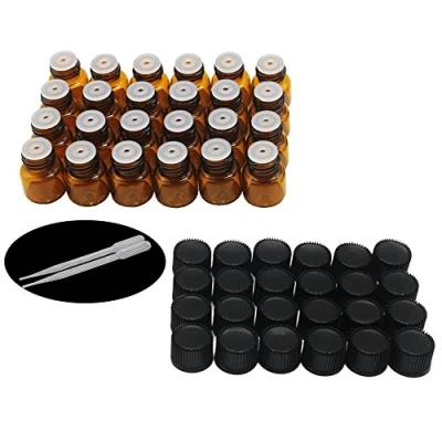 Bild av Yizhao Bärnsten Tomma Glasflaskor 1ml, Provglasflaskor med Öppningsreducerare för Eterisk Olja, Aromaterapi, Parfym, Massage, Spa, Dofter, Kemilab 24 st