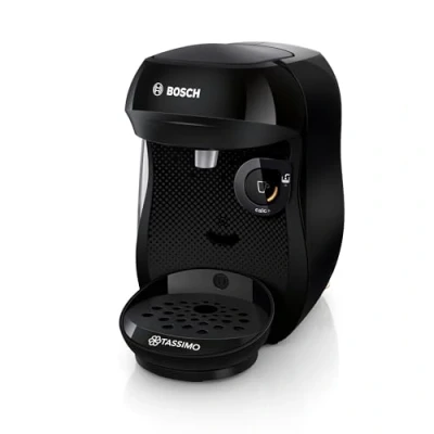 Bild av Bosch Tassimo happy friendly kapselmaskin TAS102EA, över 70 drycker, lämplig för alla koppar, automatisk avstängning, hållbar, 1 x avkalkningstabletter utrymmesbesparande, 1400 W, svart